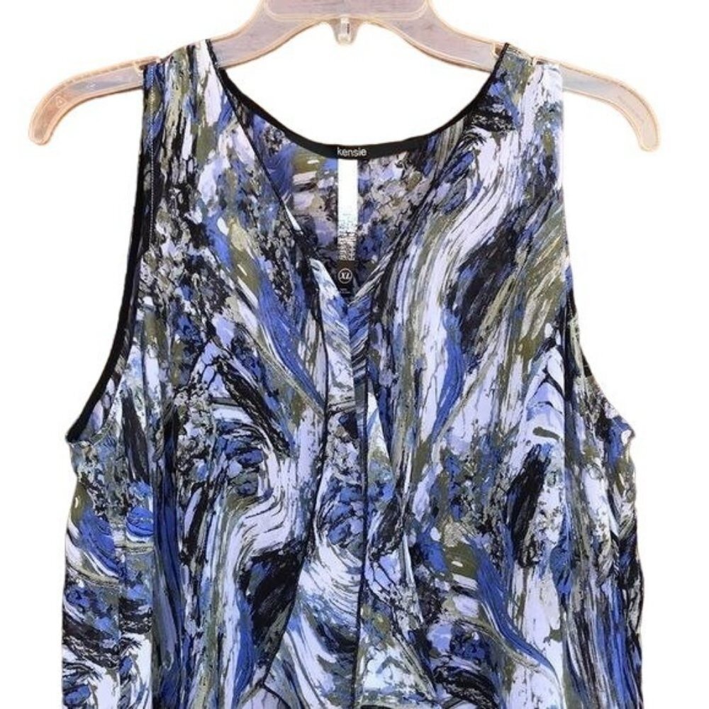 Kensie Marbled Blue Black Grey Shift Short Flowy Dress Size XL - Picture 2 of 8